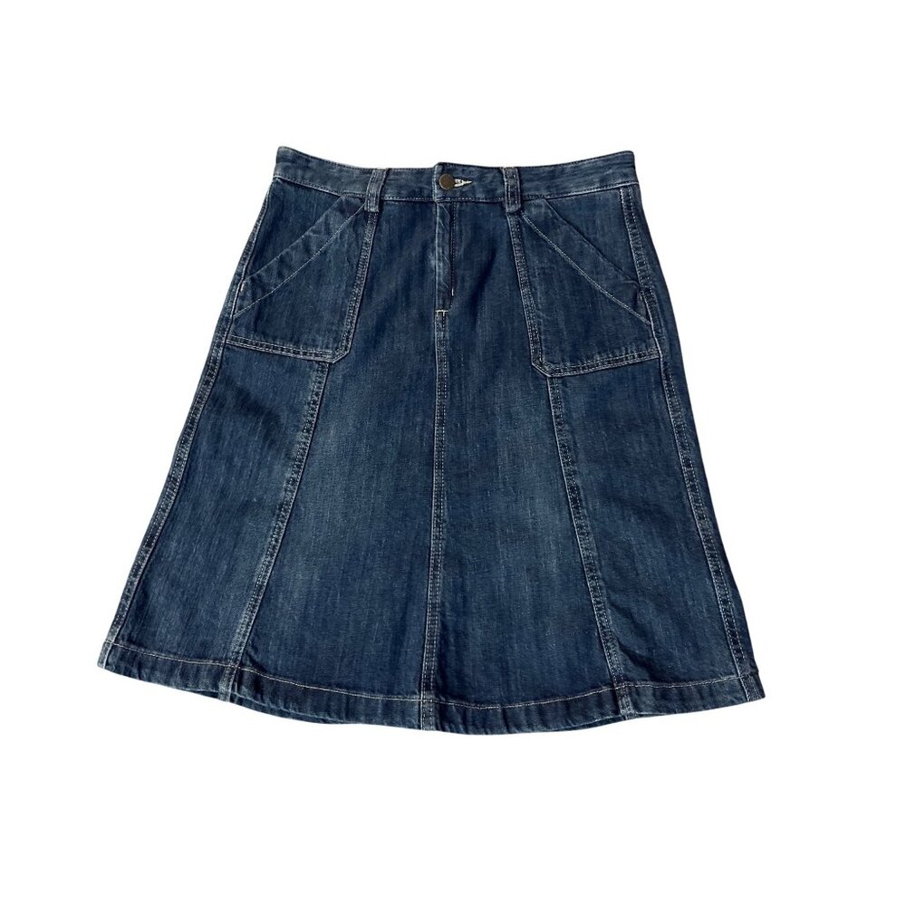 Eddie Bauer A-Line Denim Skirt Womens 6 Blue Cotton Stretch Casual Modest